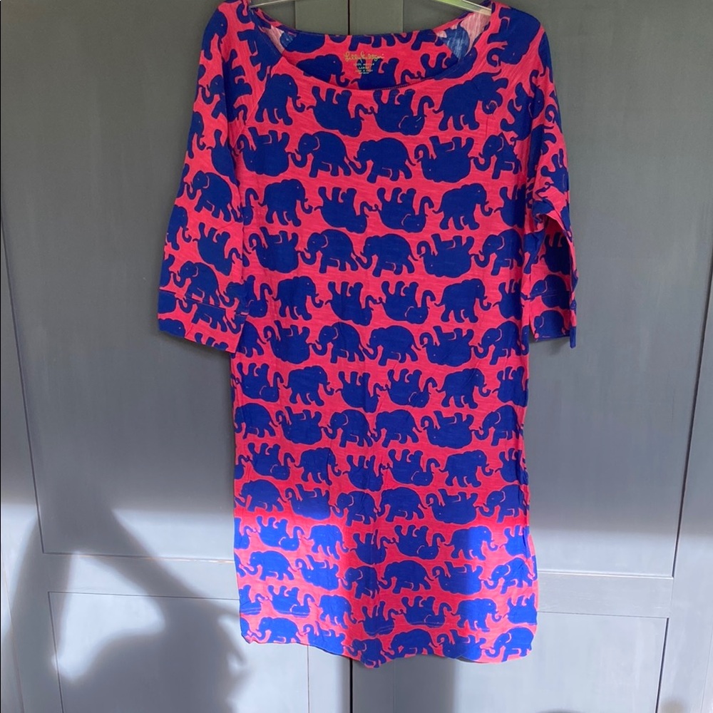 Lilly Pulitzer Neon Pink and Royal Blue Elephant Shift Dress